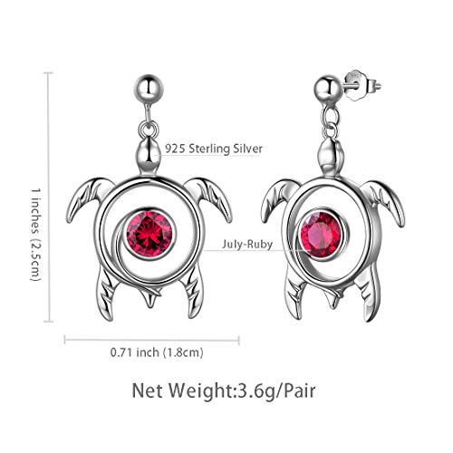 Red Turtle Drop Earrings Women 925 Sterling Silver Celtic Spiral Dangle Earring Crystal July-Ruby Birthstone Viking Swirls Sea Turtle Birthday Jewelry De0246R #TOP3