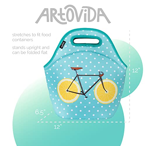 Artovida Artists Collective Insulated Neoprene Lunch Bag | Washable Soft Lunch Tote For School And Work - Design By Florent Bodart (France) "Zest" - Classic #TOP2