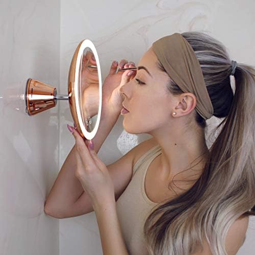 Fancii LED Lighted 10X Magnifying Makeup Mirror, Rechargeable - 3 Dimmable Tri-Color Light Settings, Suction Vanity Mirror - Metallic Finish, Cordless Travel Bathroom Mirror - Lana (Rose Gold)