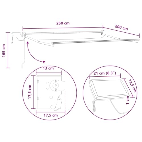 Store rétractable manuel sable avec LEDs solaires pour terrasse