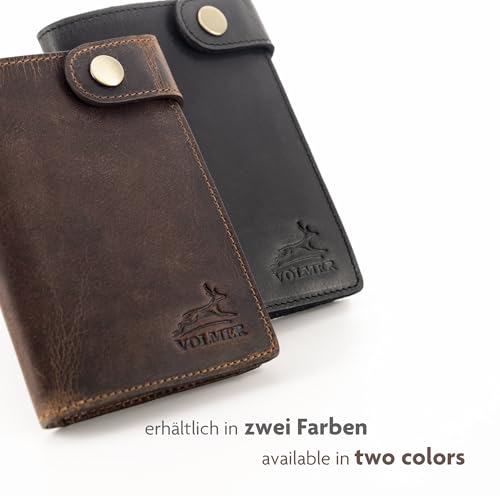 Fa.Volmer ® Skórzana teczka na dowód rejestracyjny pojazdu – 8 przegródek na karty kredytowe – etui na karty z przegródką – format pionowy – w pudełku prezentowym | model: Denton, brązowy, M
