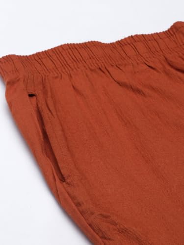 Image of MINELLI Women Solid Cigar Pants, Cotton Lycra Slub Fabric, Elasticated Waistband, Pull On Style, Regular Fit Bottom Wear for Western and Ethnic Wear