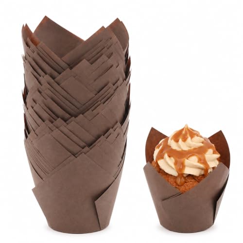 urmetimern 50 Pcs Brown Tulip Cupcake Liners for Baking, Muffin Liners