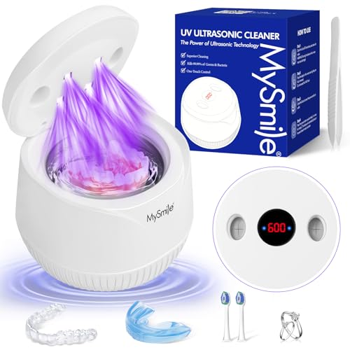 MySmile Limpiador ultrasónico de retención - Máquina limpiadora de dentaduras postizas de 45 kHz con capacidad de 200 ml para alineador, protector bucal, aparatos ortopédicos, cápsula de limpieza MySmile Limpiador ultrasónico de retención - Máquina limpiadora de dentaduras postizas de 45 kHz con capacidad de 200 ml para alineador, protector bucal, aparatos ortopédicos, cápsula de limpieza