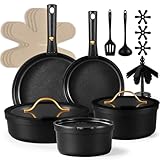CAROTE 19pcs Pots and Pans Set Non Stick, Nonstick Cookware Set, Dishwasher/Oven/Fridge Safe Pots and Pans, Removable Handle RV Oven Safe Cookware, Induction Kitchen Set, Black