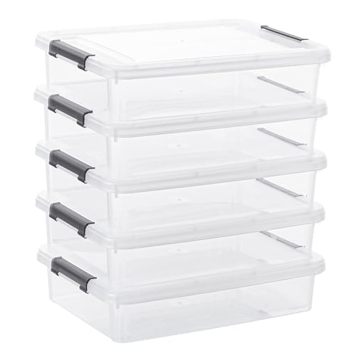 Image of Storage Bins with Lids,6 Quart Clear Sensory Bins,Plastic Bins for Arts Crafts Organizers,Stackable Storage Containers for Home, Office, School, and Scrapbook Clear White,5 Packs