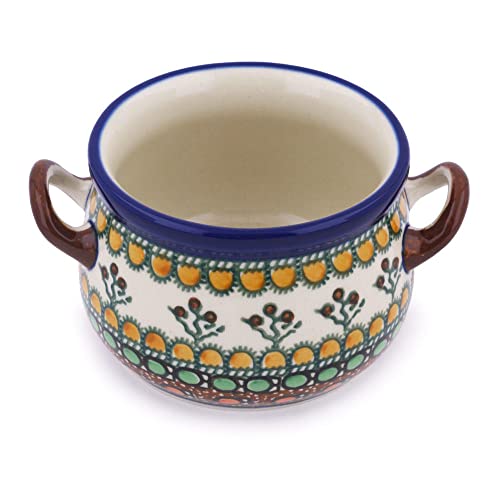 Authentic Polish Pottery Bouillon Cup Signature UNIKAT in Cranberry Medley Design Handmade in Boles?awiec Poland by Ceramika Artystyczna + Certificate of Authenticity