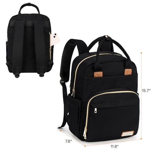 Image of RUVALINO Diaper Bag Backpack, Multifunction Travel Pack Maternity Baby Changing Bags, Large Capacity, Waterproof, Deep Black, Polyester