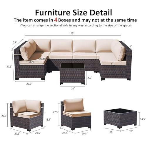 Image of 9 Pieces Outdoor Sectional Furniture All Weather PE Rattan Wicker Patio Conversation Set with Coffee Table and 8 Thickened Cushions,Sand