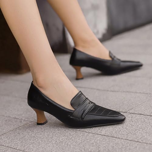 Alyaafifa Comfortable Kitten Heel Pumps for Women 2 Inches Low Heel Pointed Closed Toe Loafers Slip On Dress Shoes Synthetic Leather Party Event Office Working Prom3