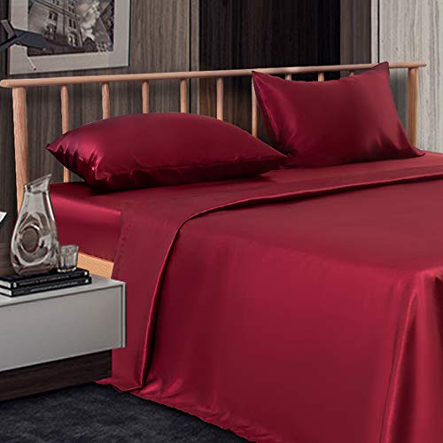 King Satin Bed Sheet Set 4 Pc Extra Soft Silk SatinÂ Bedding Sheets & Pillowcases Sets King Size Microfiber Sheet Set with 14" Deep Pocket