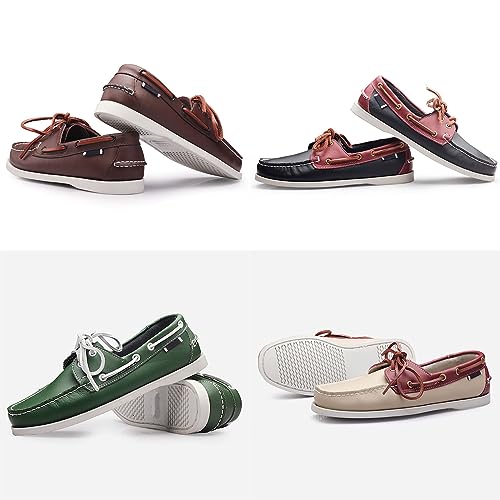 Men's Leather Fashion 2 Eye Boat Shoes,Lightweight Comfort Non-Slip Casual Driving Walking Moccasin Wendy Penny Loafers3