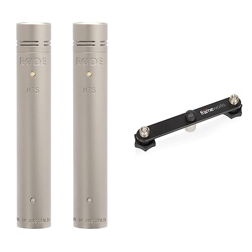 Rode NT5 - Matched Pair & Gator Frameworks 1-to-2 Mic Mount Bar with Standard 5/8-Inch Thread Suitable for Most Microphone Stands Boom Arms (GFWMIC1TO2)