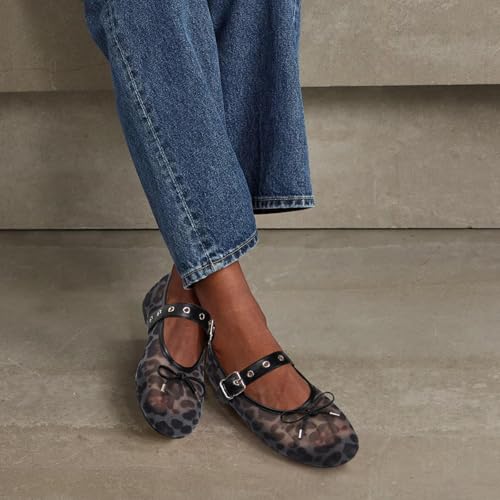 Image of Gothictor Women's Mesh Ballet Flats Round Toe Leopard Mary Jane Shoes Women | Cushioned Comfort, Easy to Style, Buckle Strap, Cheetah Print, Ballerina, Breathable, Wide Width, Non-Slip, Dressy Casual