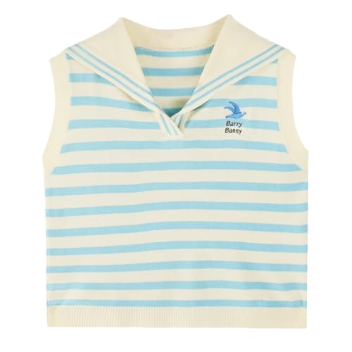 Girls Striped Knit Sleeveless Top V-Neck Summer T-Shirt Fit High Stretch 5T-13Y2