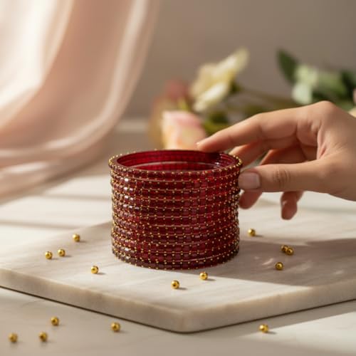Image of SUNDRAM Raindrop Glass Bangles Set for Women & Girls, Transparent Crystal Kanch Ki Chudi for Wedding & Party, Set of 12