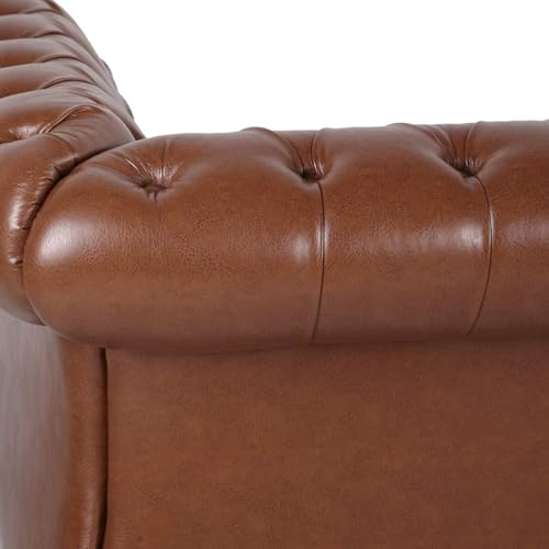 Image of Modern and Stylish 3 Seater Chesterfield Luxury Sofa with Valvet and Fabric Comfortable Sofa for Living Room, Dining Room, Hallway, and Office-(Brown).