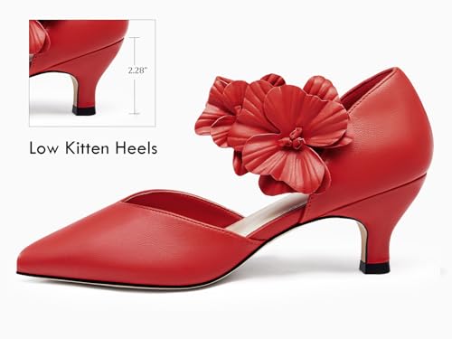 Image of Coutgo Womens Low Kitten Heels Dressy Shoes Comfortable Closed Toe Flower Slip on Formal Party Dance Heeled Pumps