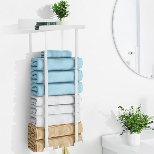 Toallero de pared, toallero blanco, toallero de acero para toallas enrolladas para baños/cocina (altura: 30 cm, ancho: 16 cm, altura: 38-75 cm)