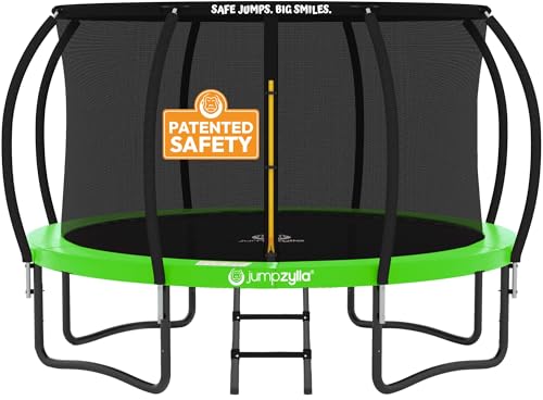 Image of JUMPZYLLA Trampoline Outdoor 8FT 10FT 12FT 14FT 15FT 16FT with Enclosure and Ladder, ASTM Approved Recreational Trampoline for Kids and Adults, Anti-Rust Coated Frame