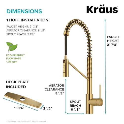 Image of KRAUS Oletto Commercial Style Single Handle Pull Down Kitchen Faucet with QuickDock Top Mount Installation Assembly in Brushed Brass, KPF-2631BB