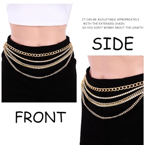 Rhinestone Waist Chain Gold Layered Waist Chains Crystal Belly Chain Tassels Body Jewelry for Women3