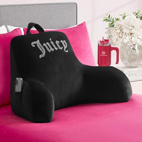 Juicy Couture Velour Backrest Pillow with Rhinestone Juicy Logo - 30x17 Black Supportive Bed Rest Pillow for Reading Gaming or Relaxing