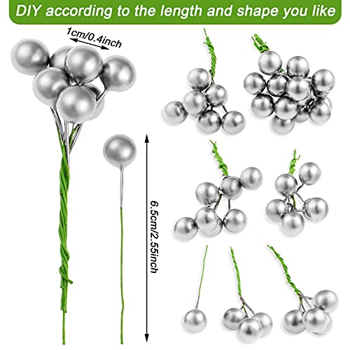 200 Pieces Artificial Christmas Berry Christmas Winter Fake Berries Artificial Holly Berries Fake Berry Stems Picks Winter Home Decor Crafts For Christmas Tree Diy Floral Craft Decorations (Silver) #TOP1