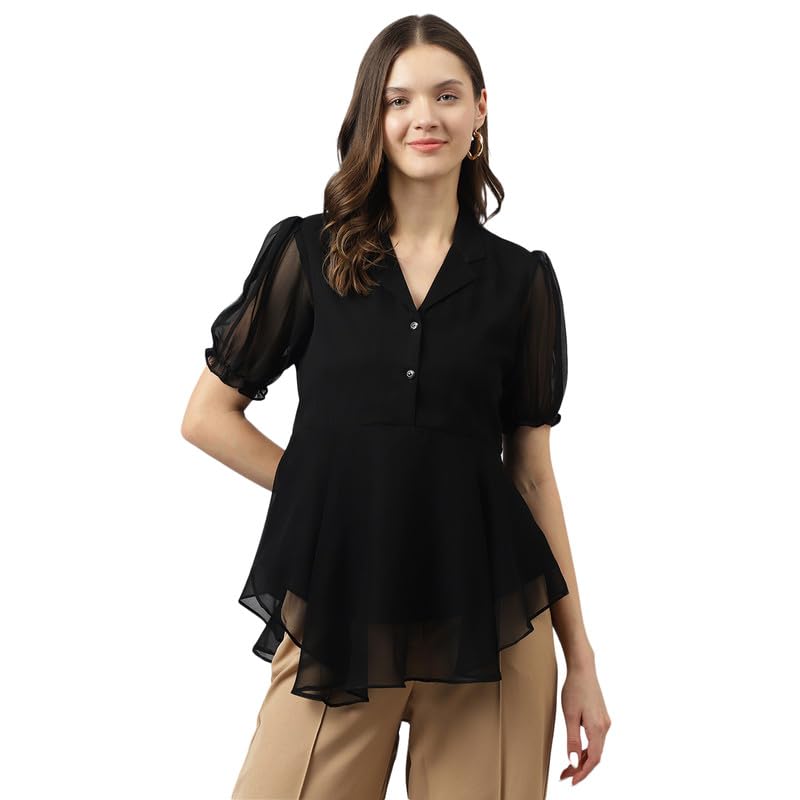 Cicica Women’s Black Georgette Solid Flared Western Top – Stylish Summer Top for Women