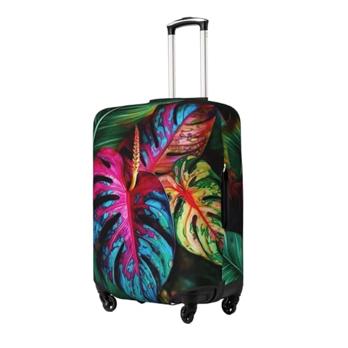 Colorful Tropical Leaf Luggage Cover Elastic Washable Suitcase Cover Anti-Scratch Suitcase Protector Spandex Luggage Protector Travel Baggage Covers for 18-32 inch Luggage, X-Large, Black2