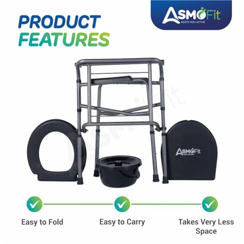 Image of Foldable Commode Chair Height Adjustable Use in Room or Over Toilet, Potty Chair with Armrests, Bedside Commode - Ideal for Adult, Pregnant Women, Elderly - Weight Capacity 100KG (Commode Chair (Standard))