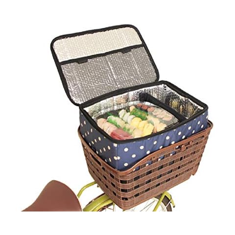 MARUTO Bicycle Back Basket, Cycle Thermo, Box, Cold Retention, Keep Fresh, Shopping, Home Delivery, Large Capacity, Water Repellent, Polka Dot Navy Blue Cover
