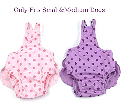 2 Pieces Washable Female Diapers With Suspender Comfort Reusable Doggy Diapers Reusable Puppy Sanitary Panties Dog Underwear Diaper For Small Girl Dogs In Period Heat (Pink&Purple, S) #TOP2