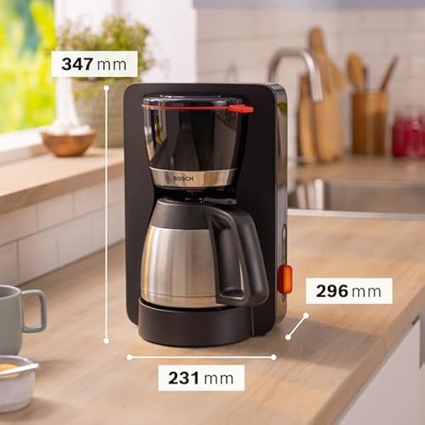 Кофеварка Bosch MyMoment TKA6M273 с системой проливного заваривания термокувшин объемом 1 л на 8 12 чашек защита от капания поворотный фильтр-держатель программа удаления накипи съемный резервуар для воды 1200 Вт