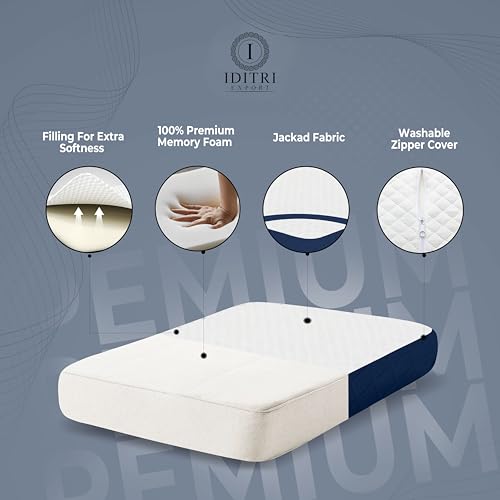 Image of Orthopedic Bedding, Memory Foam Cervical Pillow Set of 2 for Neck Pain Relief, White and Blue Jacquard Case with Zipper, Ergonomic Support for Aligned Spine,50x30x6 cm