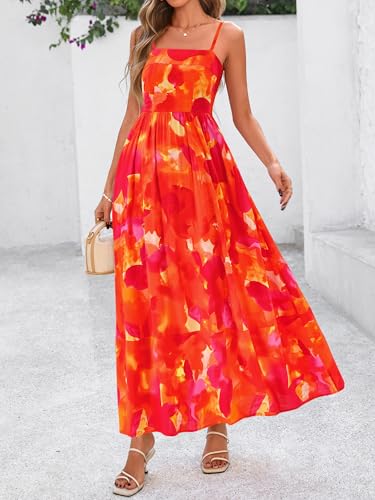 Image of PRETTYGARDEN Women Summer Maxi Dresses 2026 Spaghetti Strap Boho Floral Striped Wedding Guest Beach Vacation Flowy Long Dress