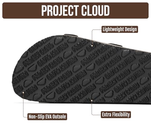 Image of Project Cloud 100% Genuine Leather Flat Sandals For Women 2026 Cork Footbed Womens Sandals with Memory Foam and arch support Vacation Essentials Slides for Women Footwear (Venita)