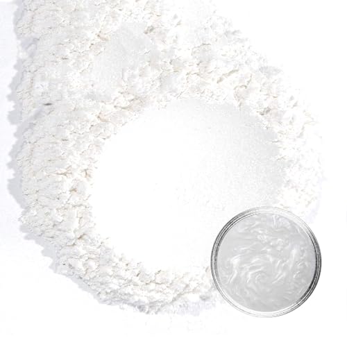 50g Polvo de Mica Metálico Natural Pigmento de Colorante Resina Epoxi,para Manualidades Pintura Jabón de Baño Slime Velas Cosmético Arte de Uñas (Blanco)