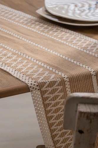 Elegante Home TABLE RUNNER 60 Inches Long, Decorative Coffee Boho Table Runner With Tassels - Farmhouse Style Dining Room Table Runner, Woven Turkish Table Runner thumb #4