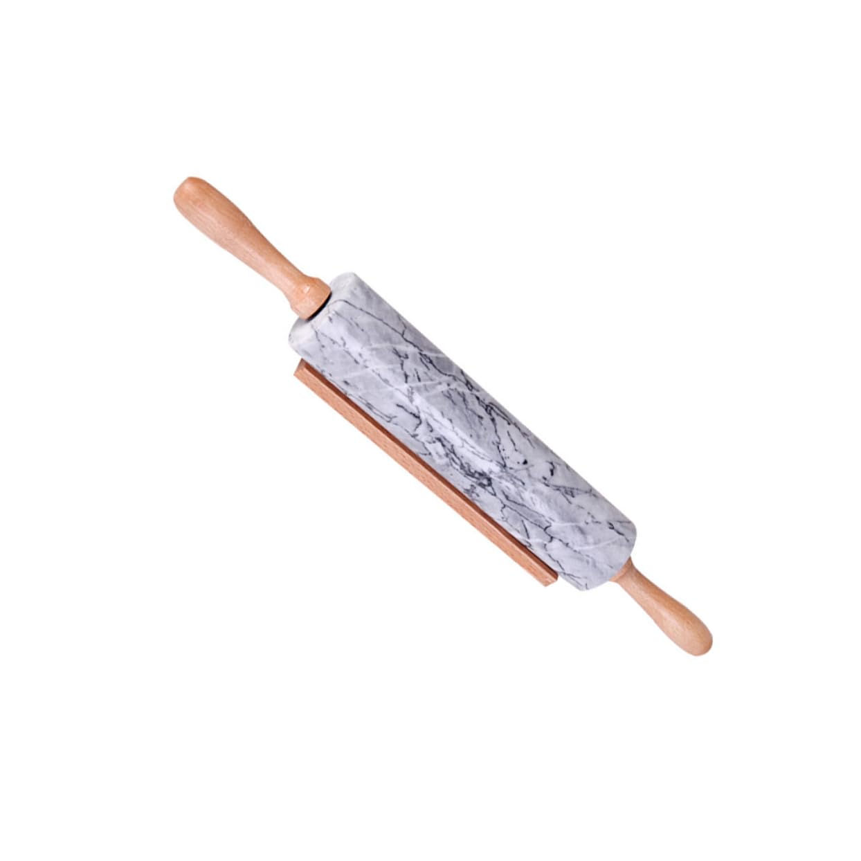 Mattarello in Marmo Naturale Manico in Legno, Superficie Antiaderente, per Cucina e Ravioli, Pratico e Multiuso