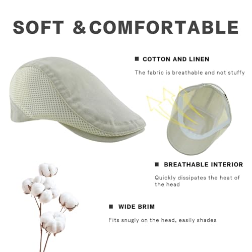 Image of Men's Cotton-Hemp Blend Newsboy Cap - Lightweight Summer Flat Cap for Driving & Outdoor Style