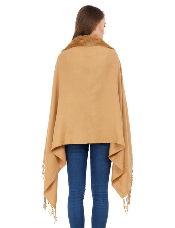 Image of Manra Women's Solid Faux Fur Border Stole Shawl Warm Wrap Cape for Winters (SC 14)