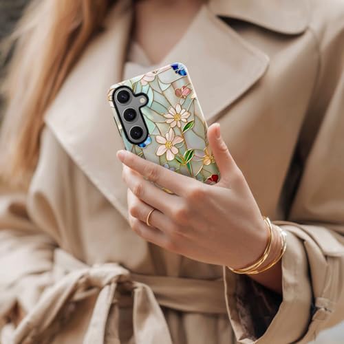 TnXee Case for Samsung Galaxy S24 Plus,Stained Glass Bloom Flower Phone Case Drop Resistant Glossy 2 in 1 Solid Dual-Layer Cover for Girl Women by TnXee - Used condition - Image 7