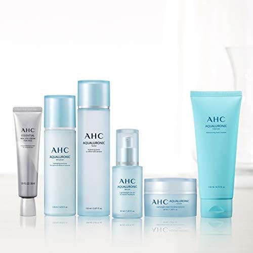 AHC Complete Korean Beauty Regime, AHC Hydrating Essential Real Eye Cream 30 ml + Face Cream 50 ml + Emulsion 120 ml + Facial Cleanser 140 ml + Face Serum 30 ml + Toner 150 ml for Korean Skincare