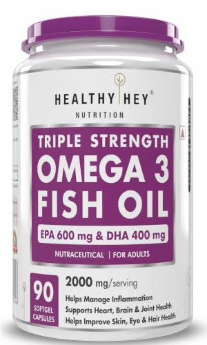 Image of HealthyHey Nutrition Triple Strength Fish Oil - Omega 3 (2000 Mg) Burpless - 90 Softgels (600 EPA & 400 DHA)