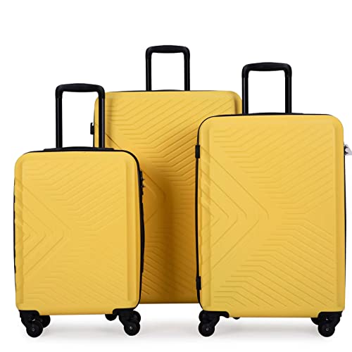 Lightweight Hardside Luggage Set, 3 Pieces, Yellow, 55 cm, 65 cm, 75 cm