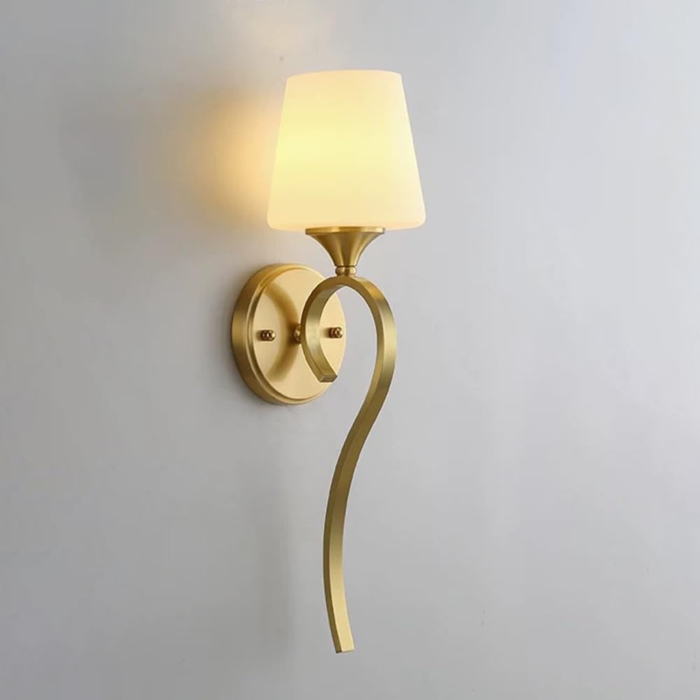 SXECAEPS Wall Sconces for bedroom Gold Light 1-Light Brushed Brass Lighting with Glass Lampshade Vintage Indoor Sconce Hardwired Vanity Mount Fixture Living Room Bedside