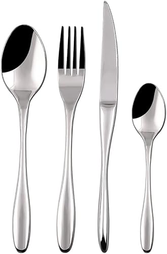 cathyladi Juego de cubiertos dorados juego de cubiertos para carne tenedor acero inoxidable acabado espejo apto para lavavajillas 24 piezas para 6
