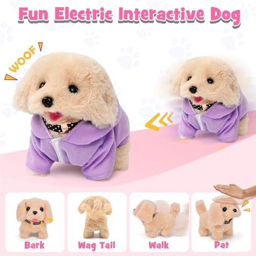 Tacobear Hund Spielzeug Kinder der Läuft und Bellt, Elektrischer Plüsch Hund mit Leine Hundekäfig Hundemantel Interaktives Haustier Kuscheltier Spielhund Geschenk Spielzeug für Mädchen 3 4 5 6 Jahre