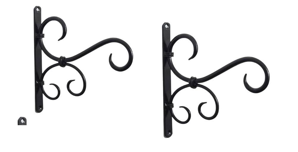 Outdoor Hanging Planter Bracket Wall Mount – Black Heavy Duty Iron Hook (7" L x 1" W x 4" H) for Bird Feeder,Plant Hanger – Decorative Wall-Mounted Garden Hook (New-Black-2)